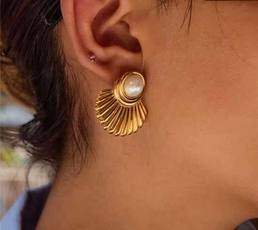 Pearl Stone Textured Earrings